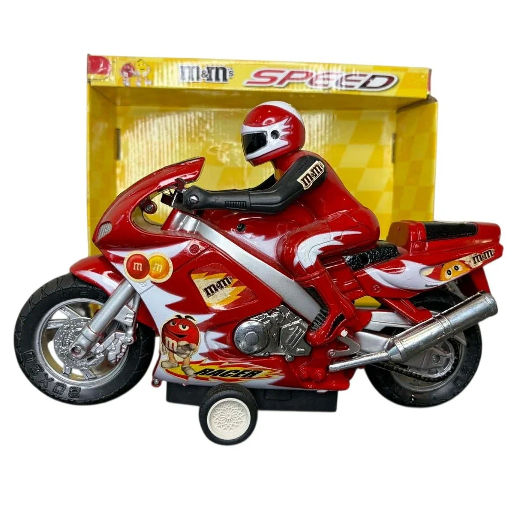 RARE M&M's Speed Racer Red Motorcycle Toy with Rider Figure Original Box 11 inch